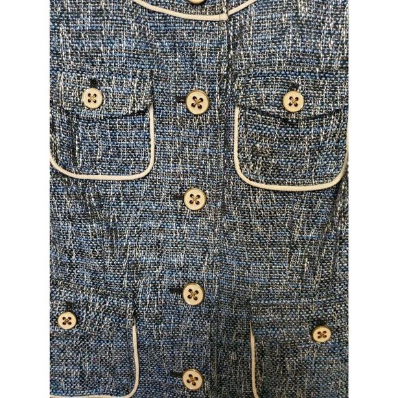 Vintage Cache Blue Tweed Nautical Boucle Classic Preppy Y2K Blazer Jacket - Picture 5 of 9